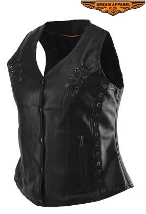 Ladies Naked Cowhide Leather Vest W/ Concealed Gun Pockets