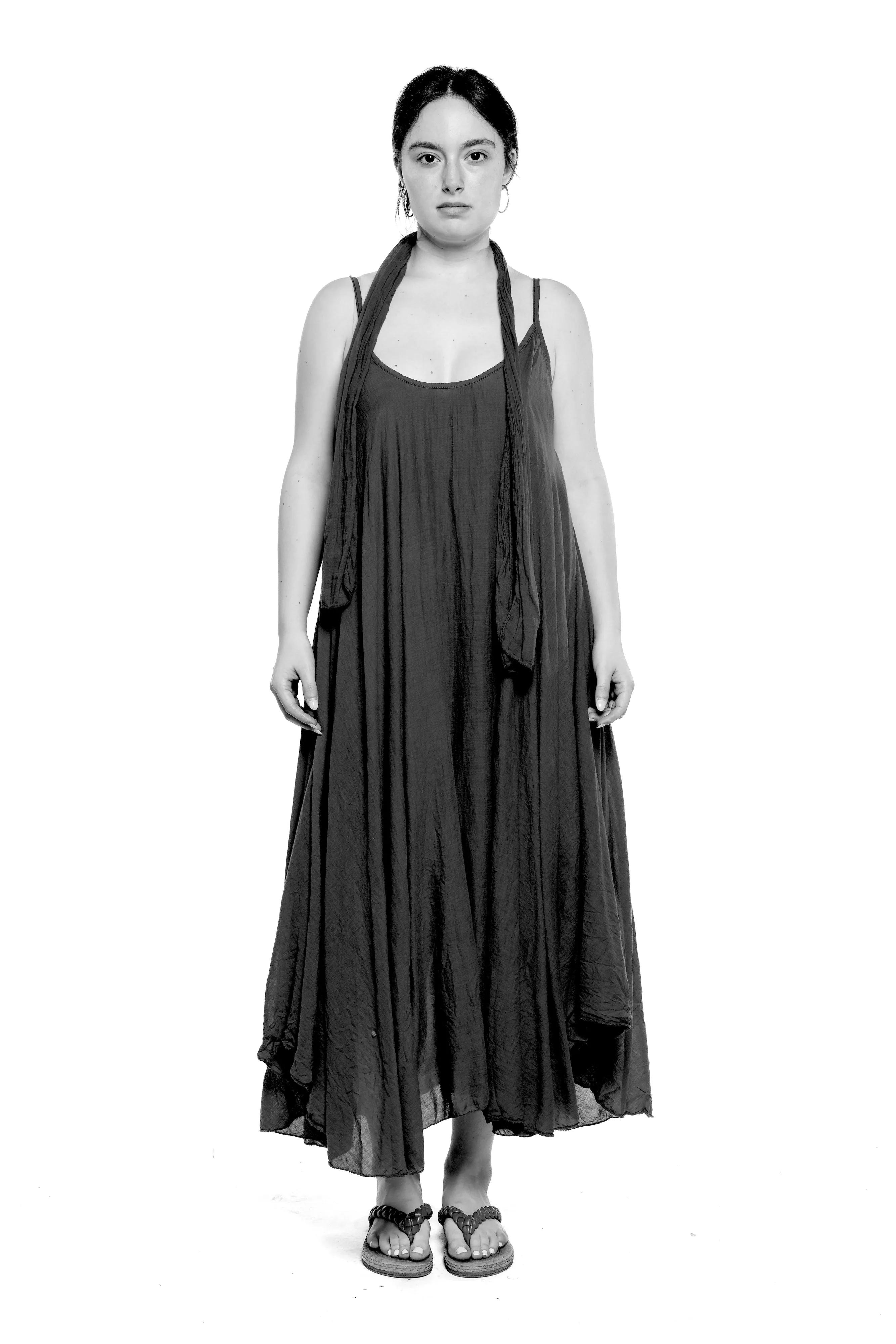 Lightweight Cotton Dress with scarf in Black and Turquoise By Eternelle - XS-XL(  )