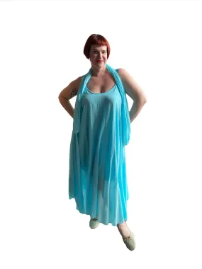 Lightweight Cotton Dress with scarf in Black and Turquoise By Eternelle - XS-XL(  )