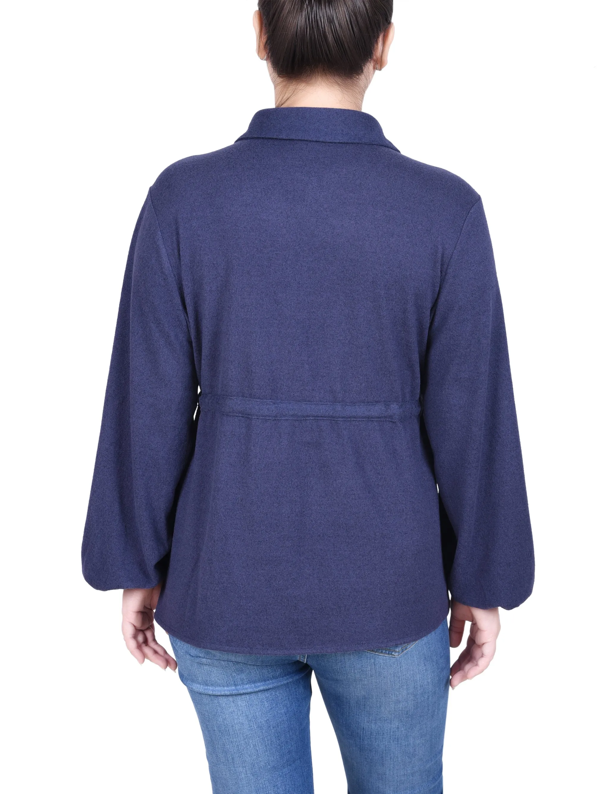 Long Dolman Sleeve Drawstring-Waist Tunic Top
