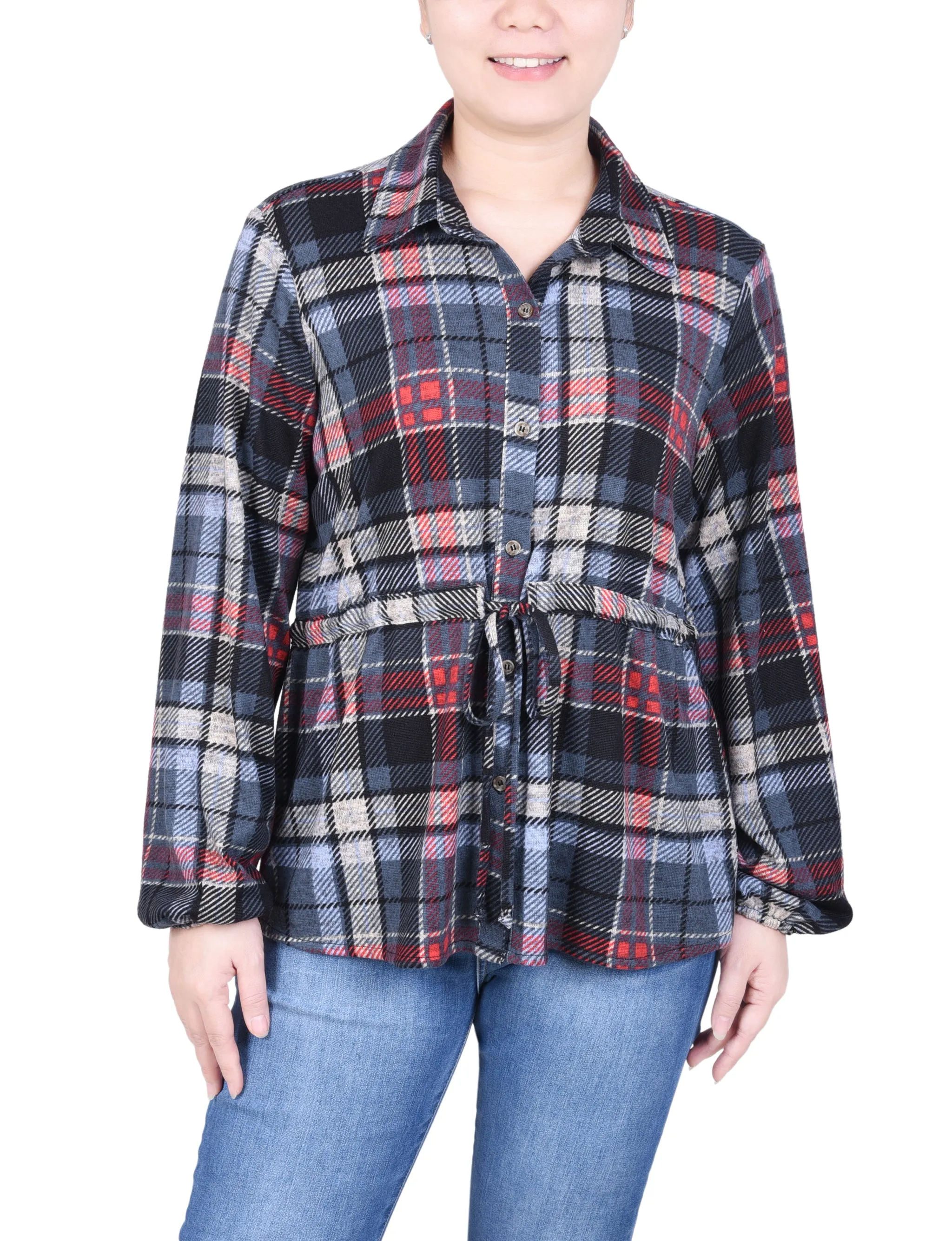 Long Dolman Sleeve Drawstring-Waist Tunic Top