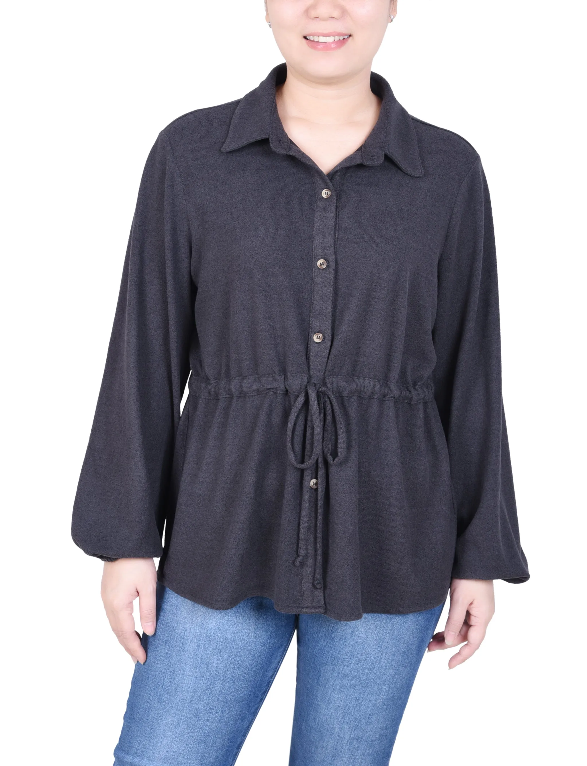 Long Dolman Sleeve Drawstring-Waist Tunic Top
