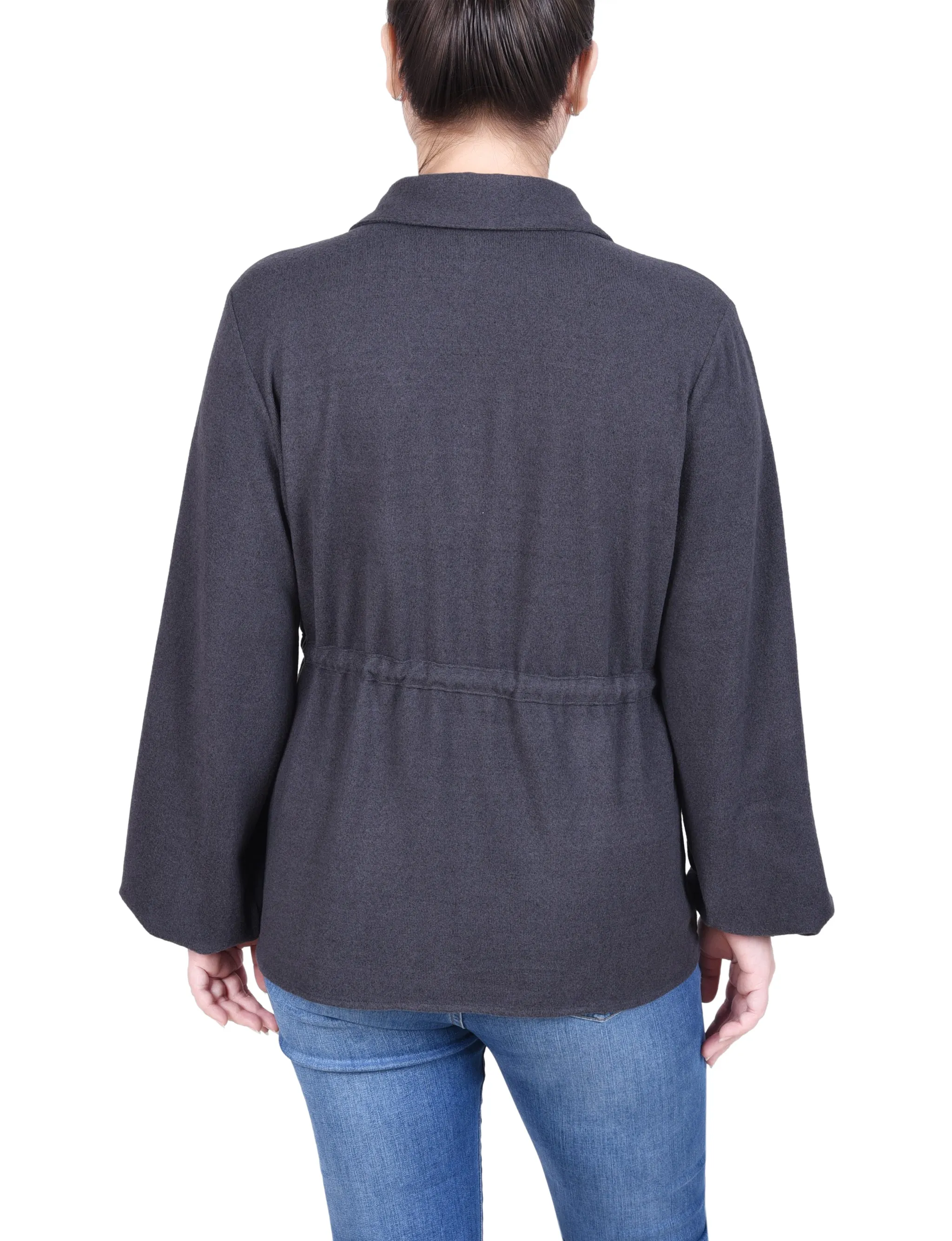 Long Dolman Sleeve Drawstring-Waist Tunic Top