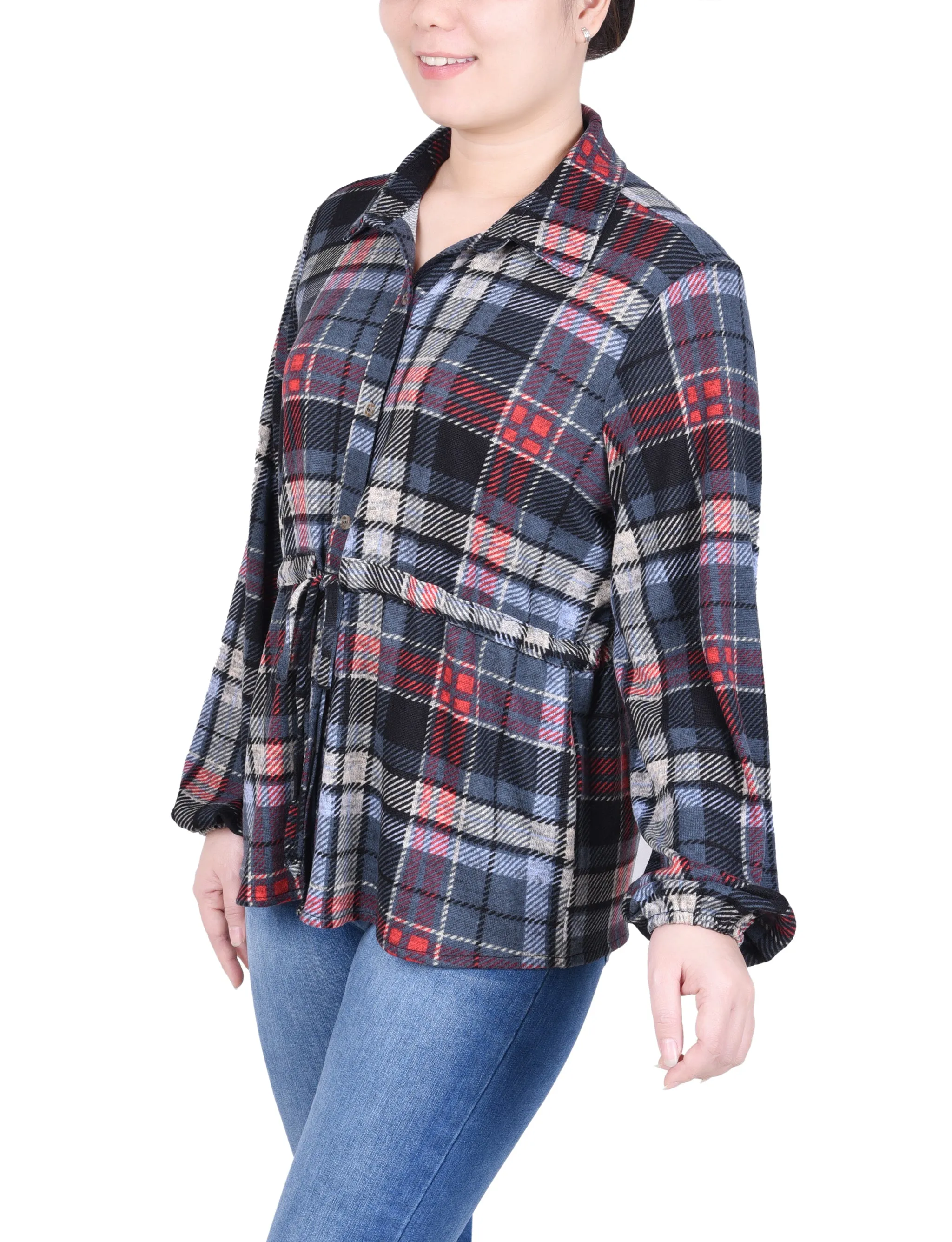 Long Dolman Sleeve Drawstring-Waist Tunic Top