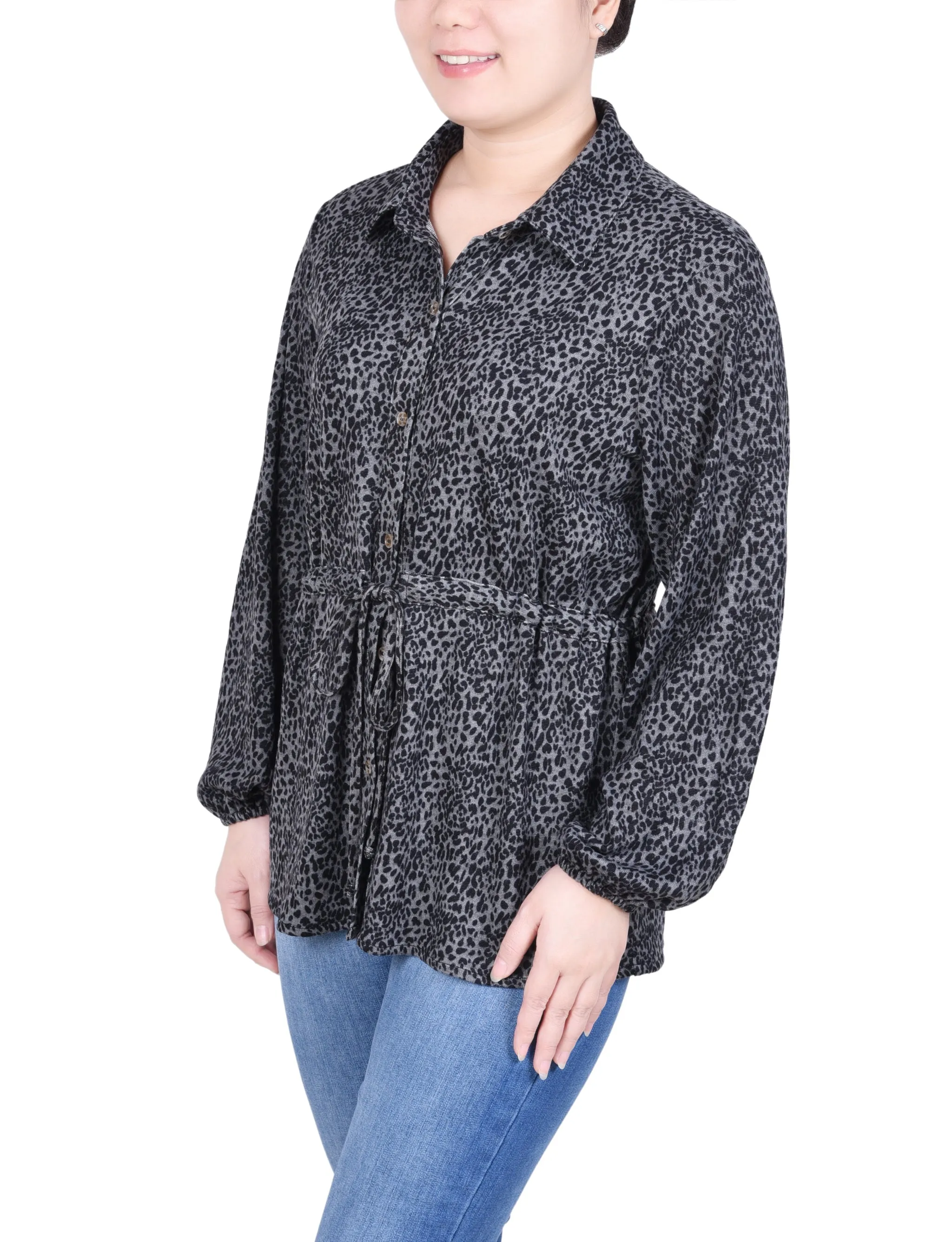Long Dolman Sleeve Drawstring-Waist Tunic Top