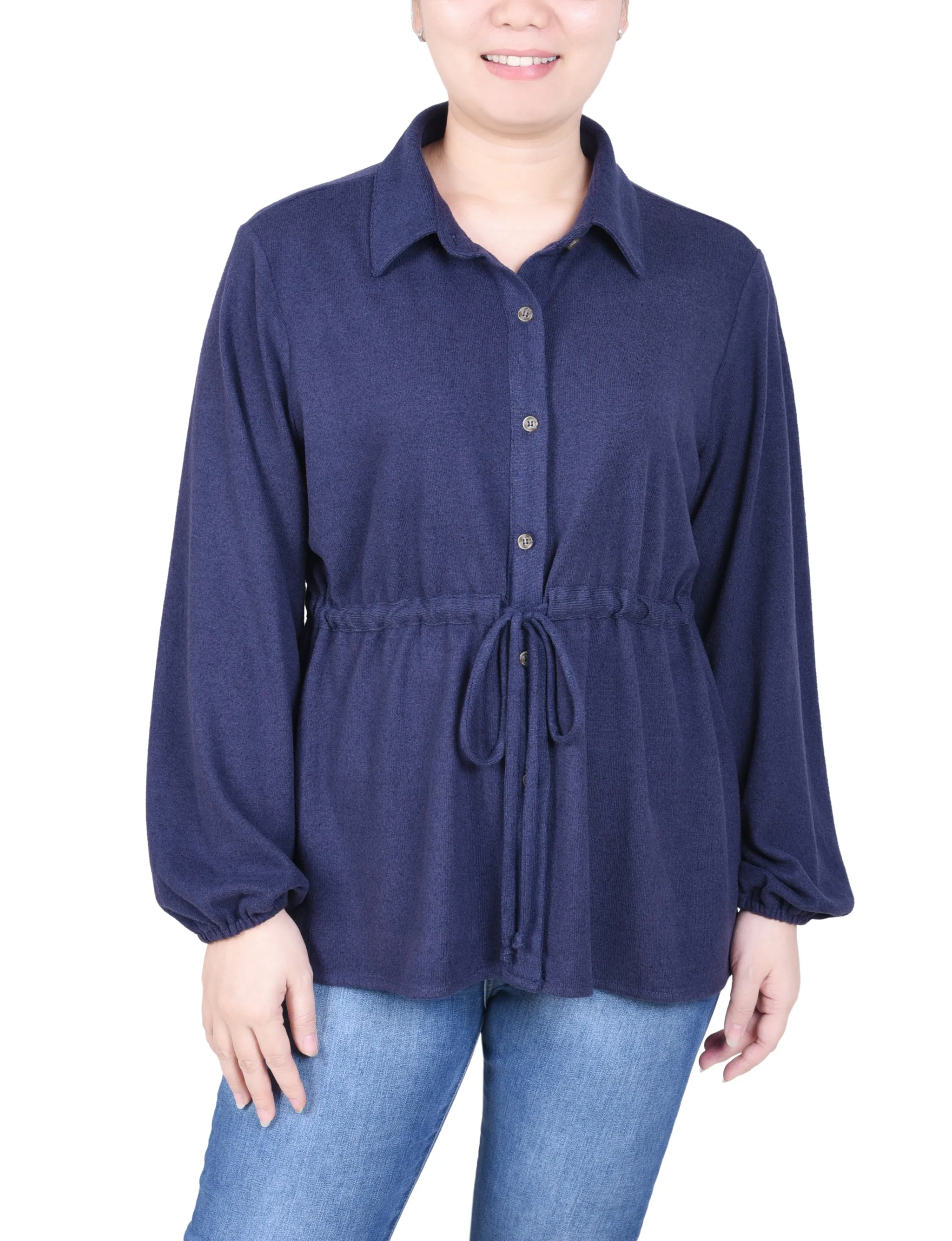 Long Dolman Sleeve Drawstring-Waist Tunic Top