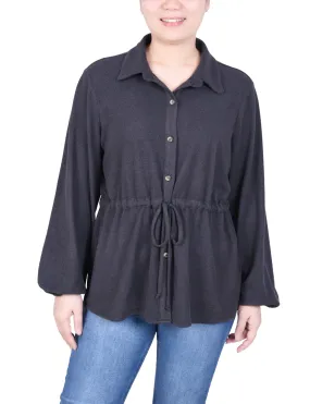 Long Dolman Sleeve Drawstring-Waist Tunic Top