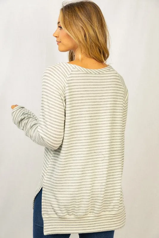 Long Sleeve Knit Top - gray stripe