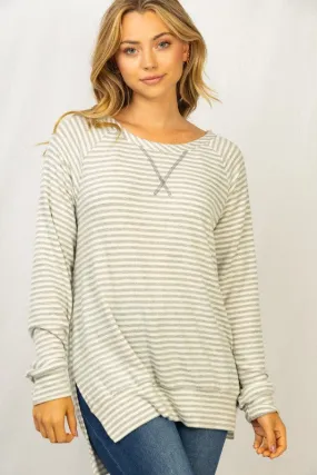 Long Sleeve Knit Top - gray stripe