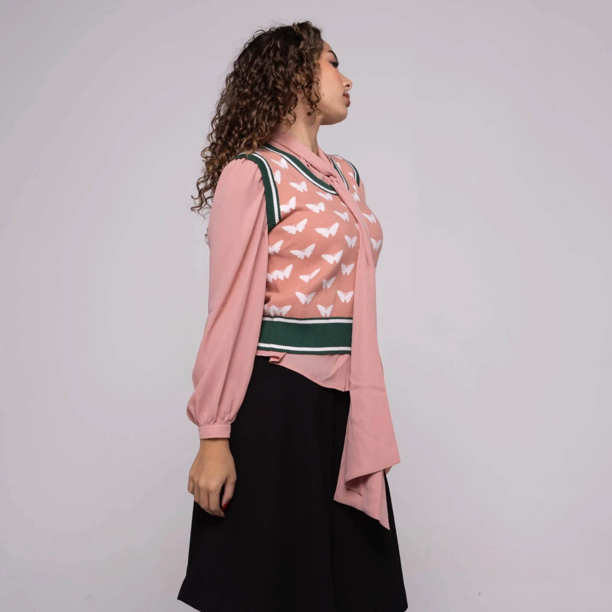 Mauve Puff Sleeve Tie Front Blouse