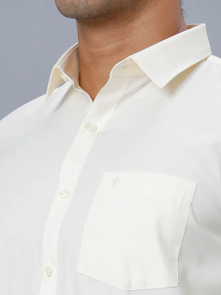 Men Cotton Gold Jari 1/2" inch Double Dhoti with Full Sleeves Cream Shirt Combo