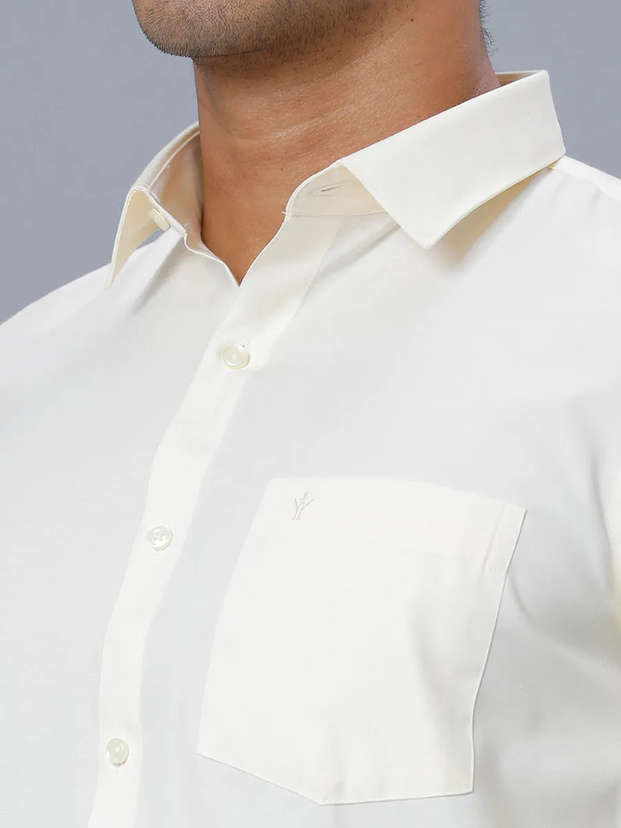 Men Full Sleeves Cream Shirt with Gold Jari 1" inch Single Dhoti Combo