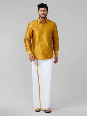 Men Gold Full Sleeves Shirt with Jari Dhoti Set Glory