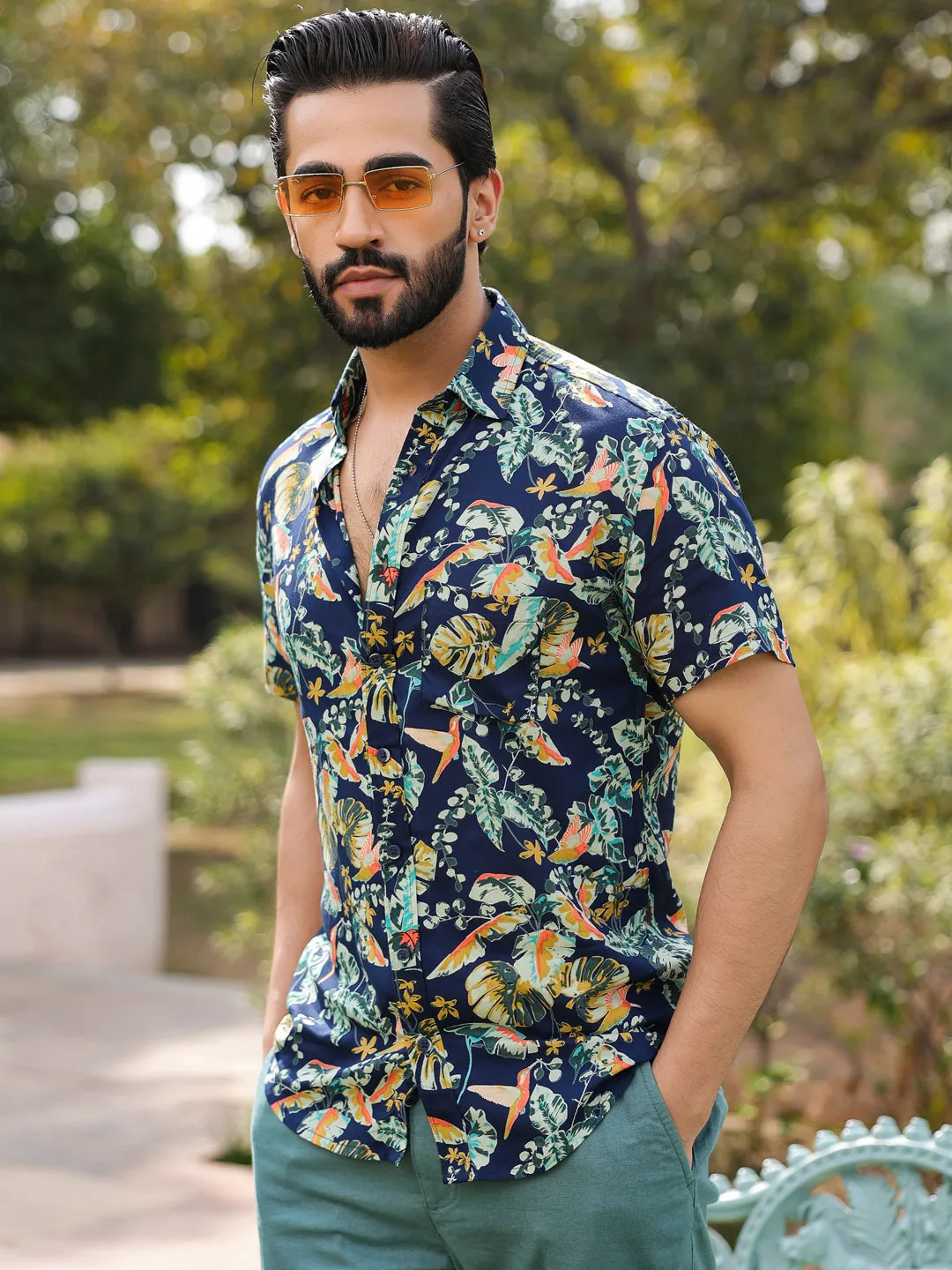 Men's Floral Print Pure Viscose Rayon Multi Colour Casual Shirt
