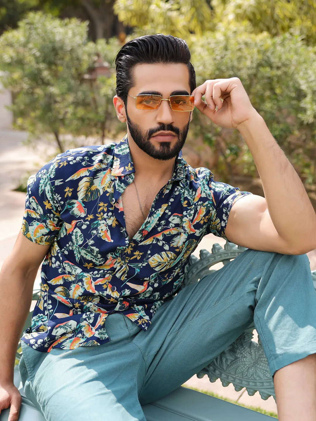 Men's Floral Print Pure Viscose Rayon Multi Colour Casual Shirt