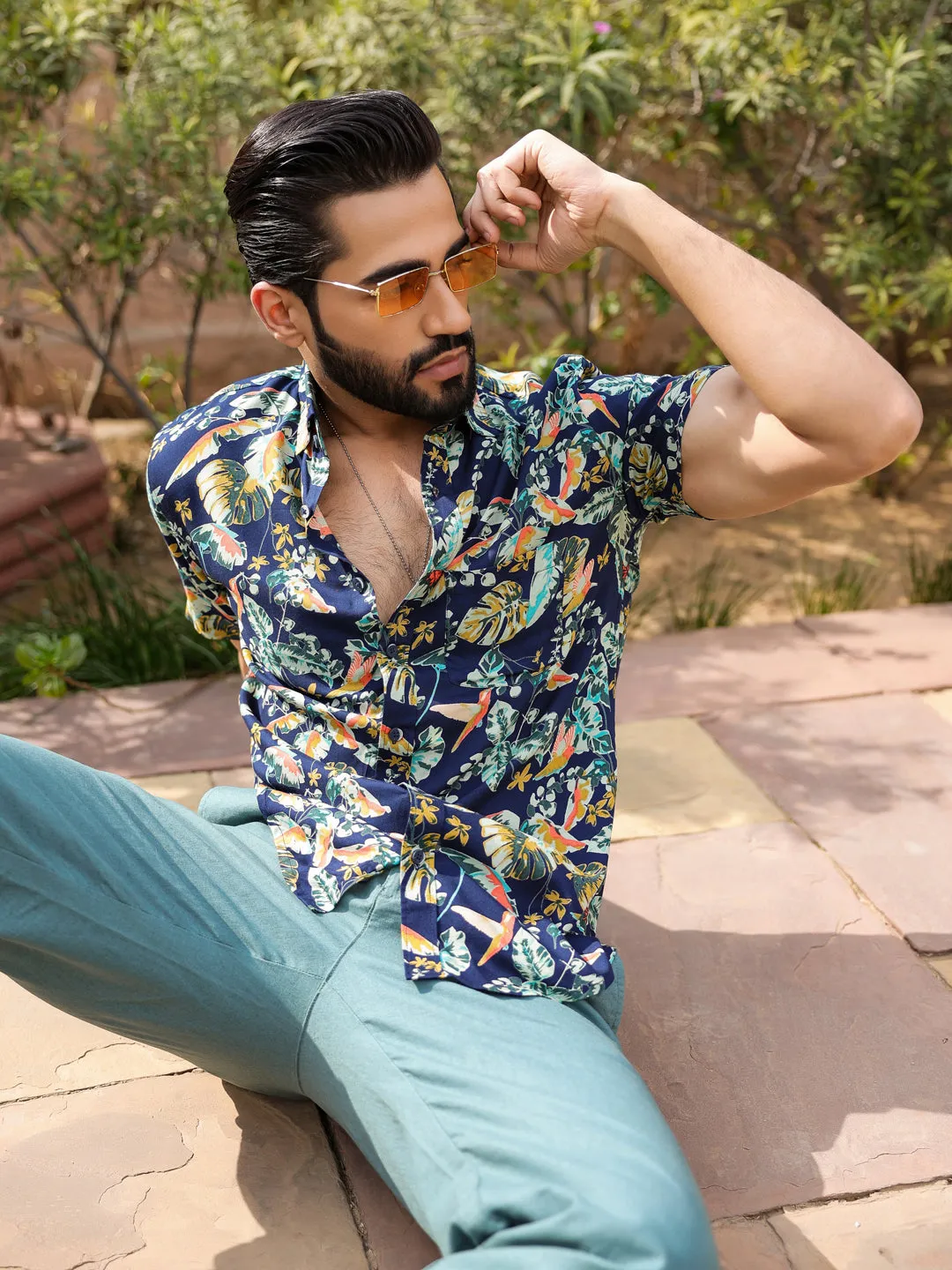 Men's Floral Print Pure Viscose Rayon Multi Colour Casual Shirt