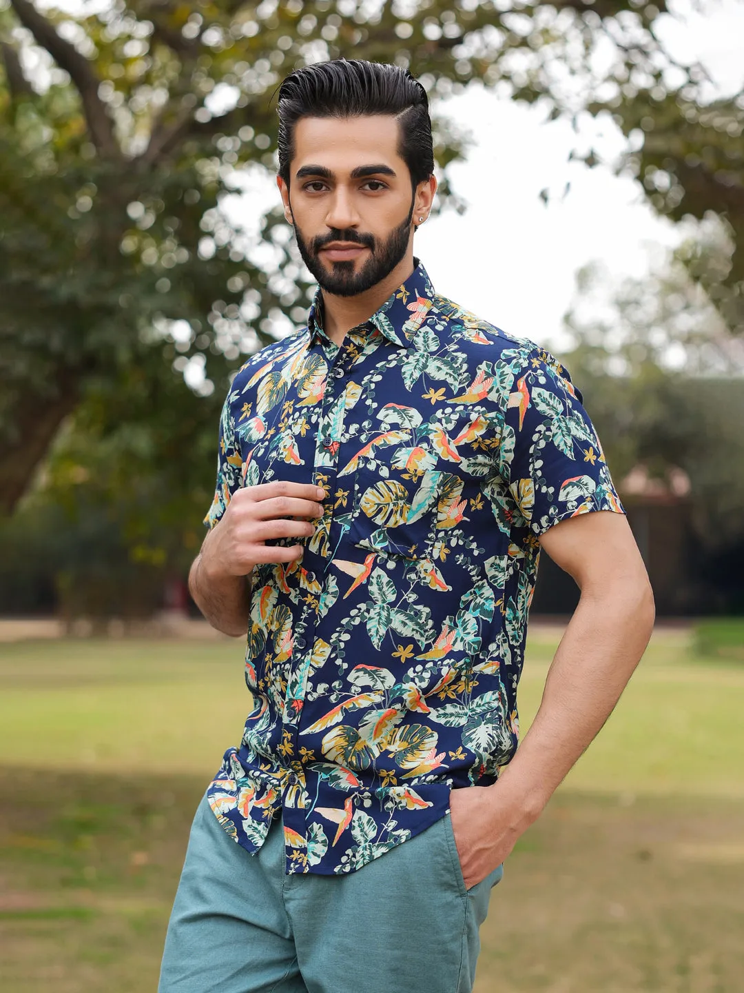 Men's Floral Print Pure Viscose Rayon Multi Colour Casual Shirt