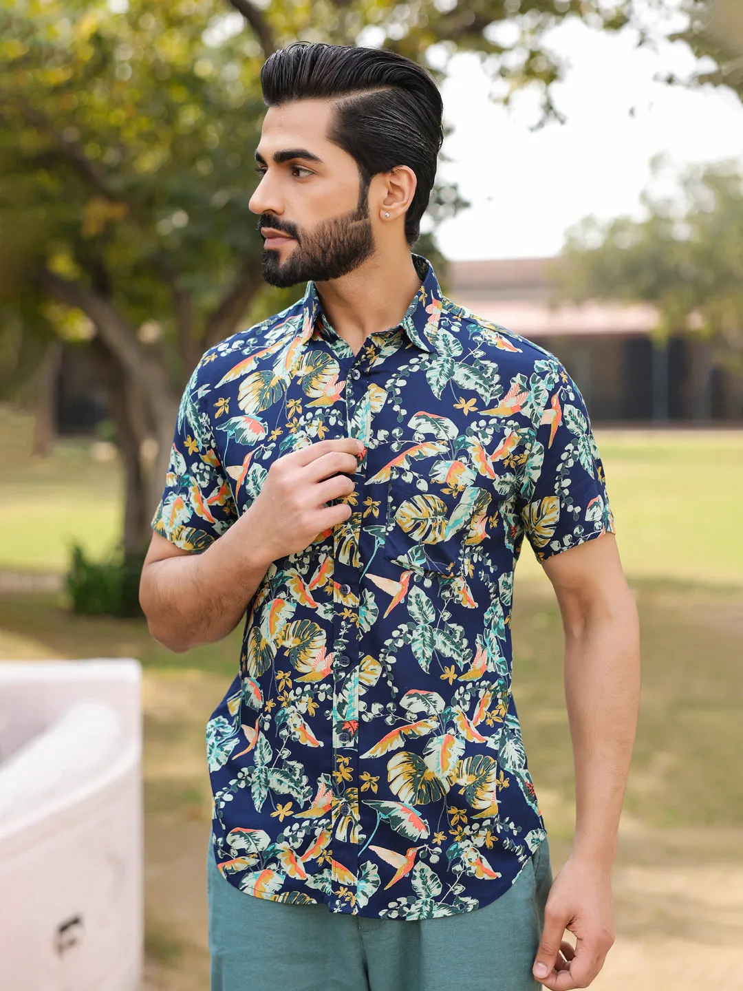 Men's Floral Print Pure Viscose Rayon Multi Colour Casual Shirt