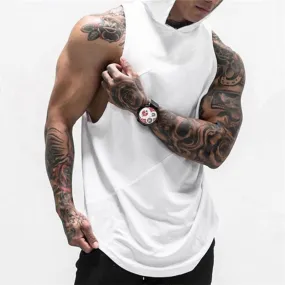 Men's Patch Sleeveless Hooded Sports Vest T-Shirt