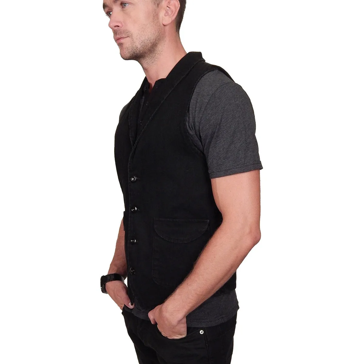 Men's PROSPECTIVE FLOW - "SAGA" Black Denim Vest