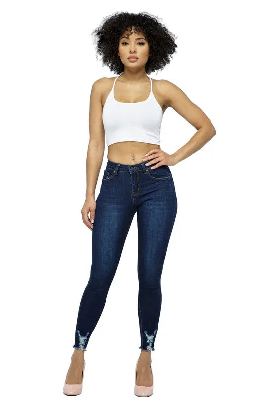 Mid Rise Skinny Jeans Distressed Ankle Design