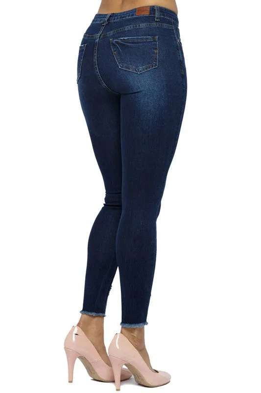 Mid Rise Skinny Jeans Distressed Ankle Design