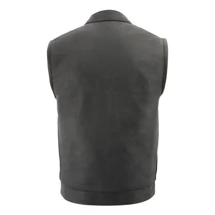 Milwaukee Leather LKM3713 Men's Leather Open Neck Snap and Zip Front Club Style Vest with Quick Draw Pocket