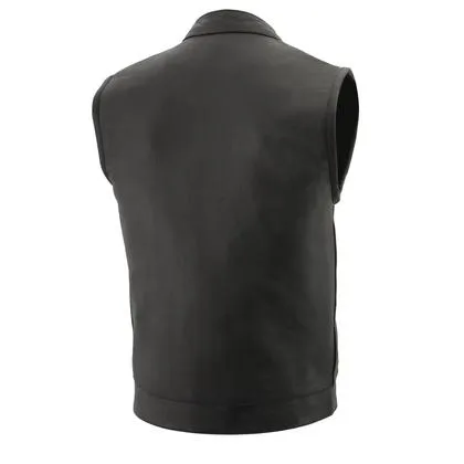 Milwaukee Leather LKM3713 Men's Leather Open Neck Snap and Zip Front Club Style Vest with Quick Draw Pocket