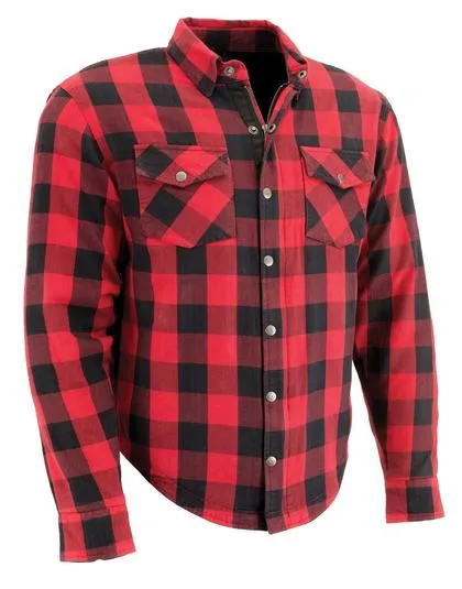 Milwaukee Performance MPM1631 Men's Armored Checkered Flannel Biker Shirt with Aramid® by DuPont™ Fibers-Red/Black