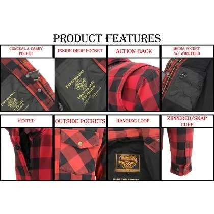 Milwaukee Performance MPM1631 Men's Armored Checkered Flannel Biker Shirt with Aramid® by DuPont™ Fibers-Red/Black