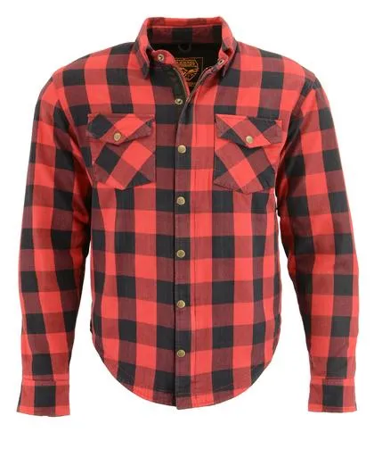 Milwaukee Performance MPM1631 Men's Armored Checkered Flannel Biker Shirt with Aramid® by DuPont™ Fibers-Red/Black
