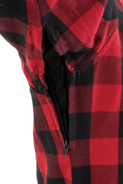 Milwaukee Performance MPM1631 Men's Armored Checkered Flannel Biker Shirt with Aramid® by DuPont™ Fibers-Red/Black