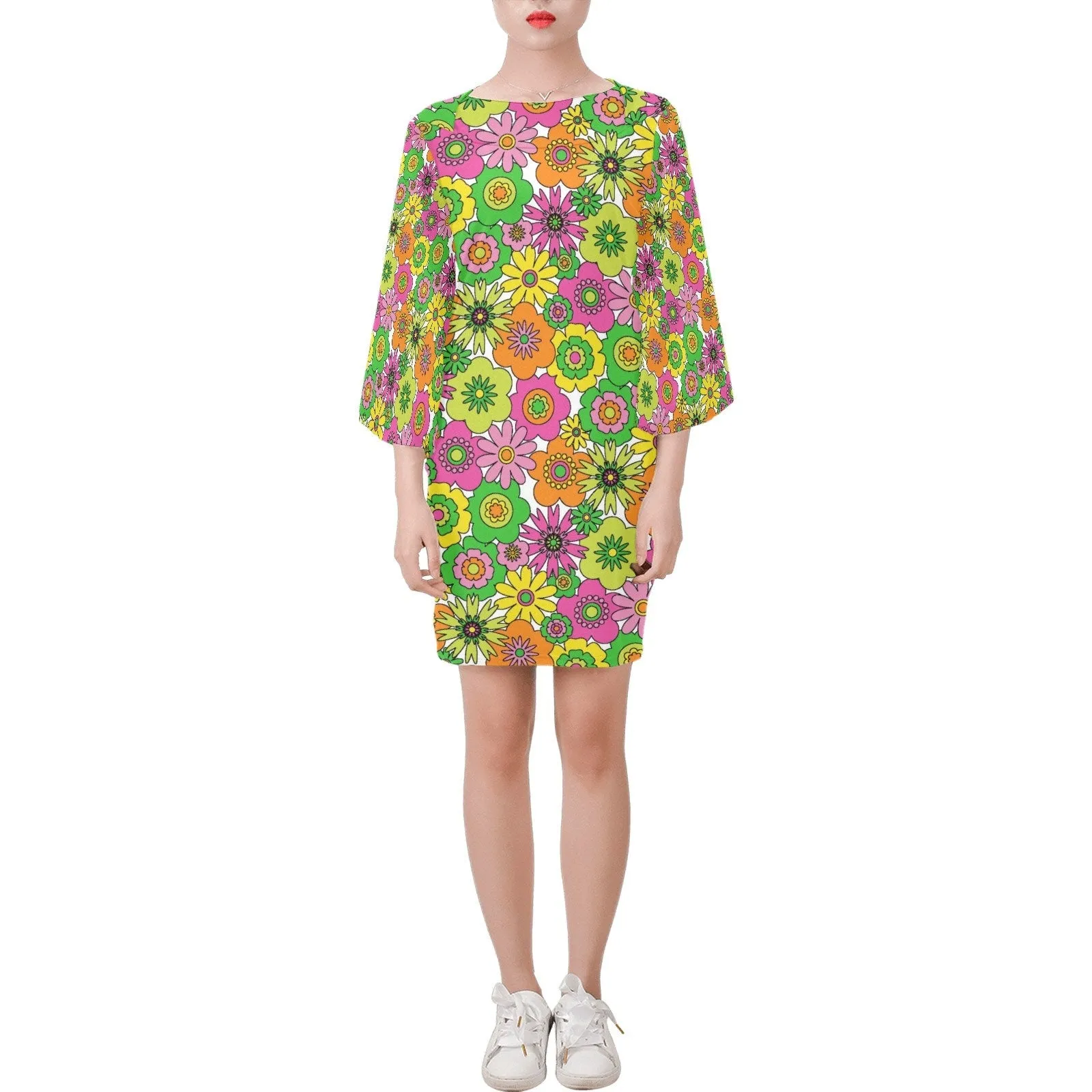 Mod Dress, 60s 70s Style Dress, Retro Shift Dress, 60s Style Dress, 70s Style Dress, 70s Hippie Bell Sleeve Dress
