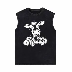 Moody Cow Head Vintage Washed Vest Top