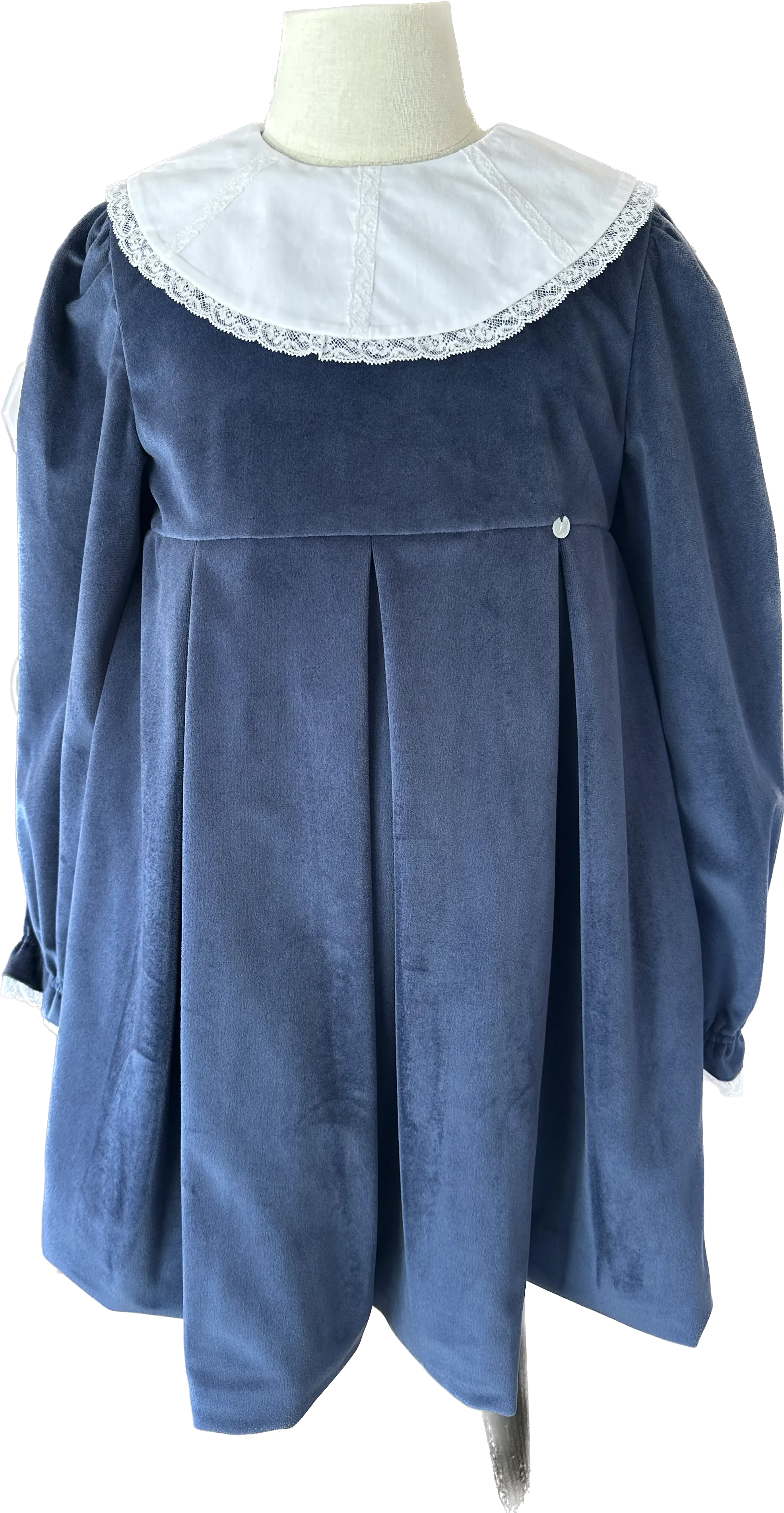 Navy Blue Velvet Lace Collar Dress