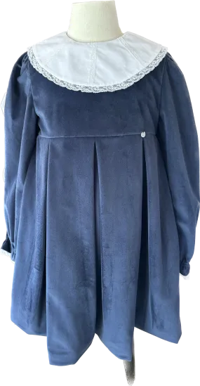 Navy Blue Velvet Lace Collar Dress