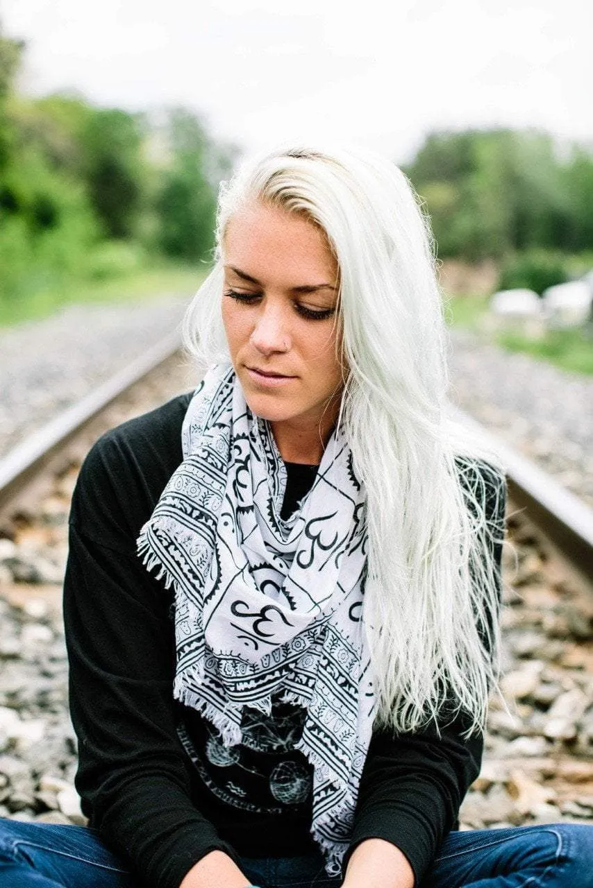 New Om Prayer Scarf in White