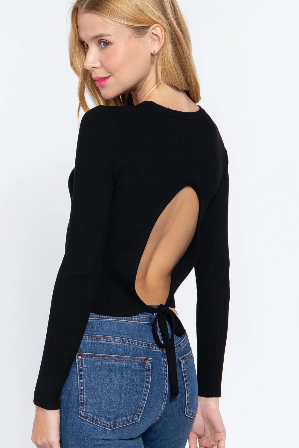 Open Back Long Sleeve Sweater Top