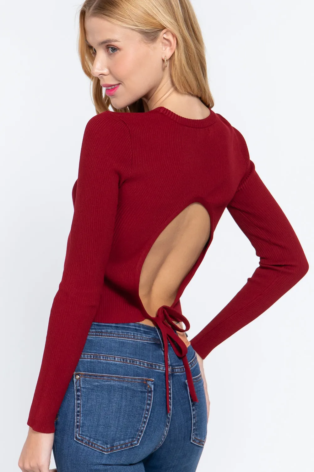 Open Back Long Sleeve Sweater Top