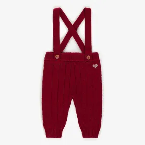 Pantalon de maille bourgogne à bretelles en polyester recyclé, bébé || Burgundy knitted pants in recycled polyester with straps, baby