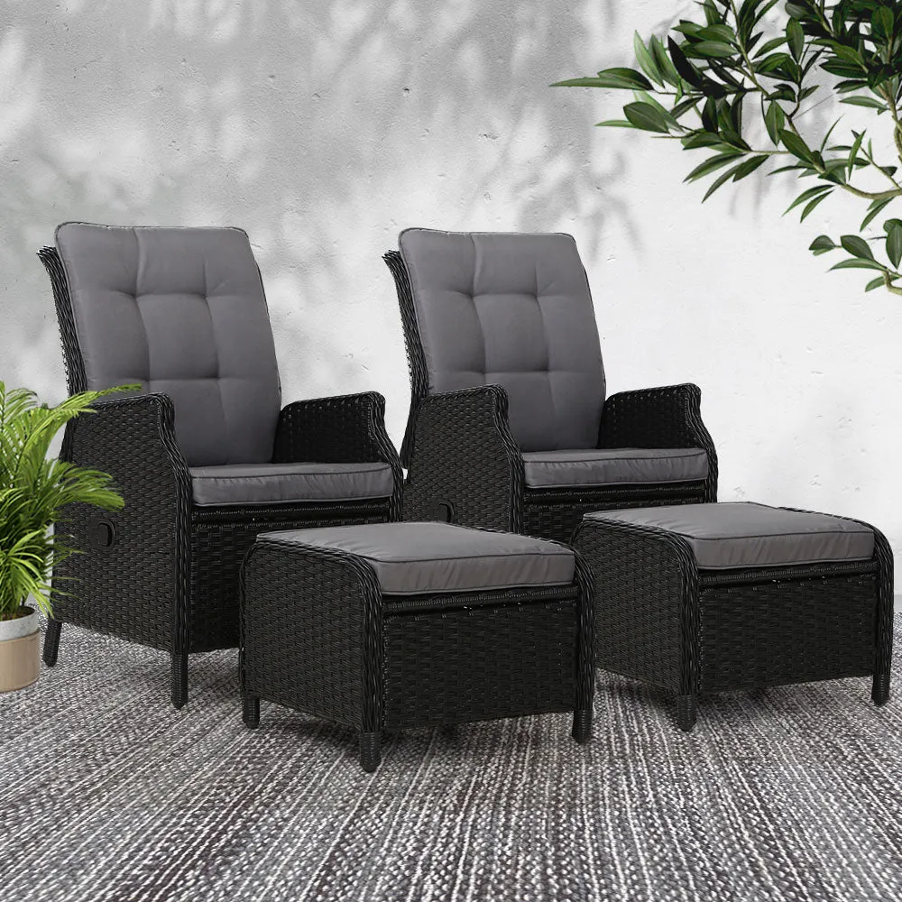PE Wicker Recliner 2PC Set with Cushions, Gardeon