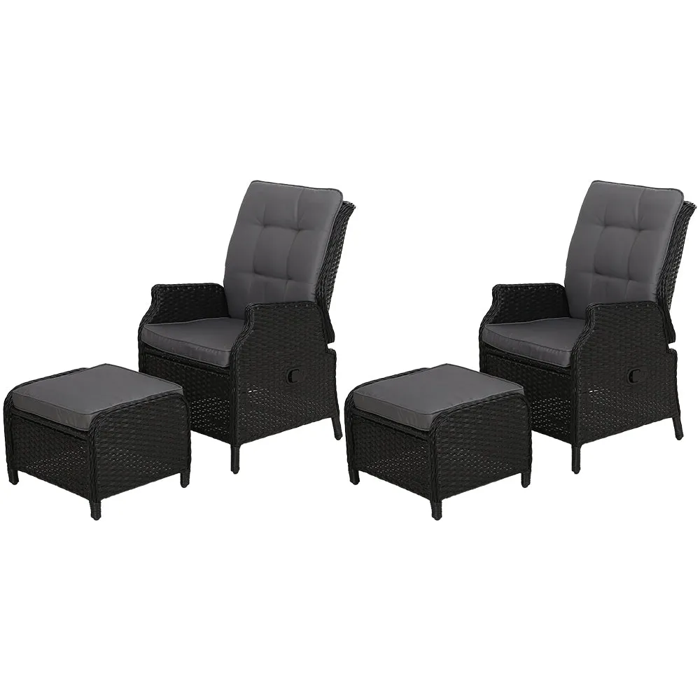 PE Wicker Recliner 2PC Set with Cushions, Gardeon