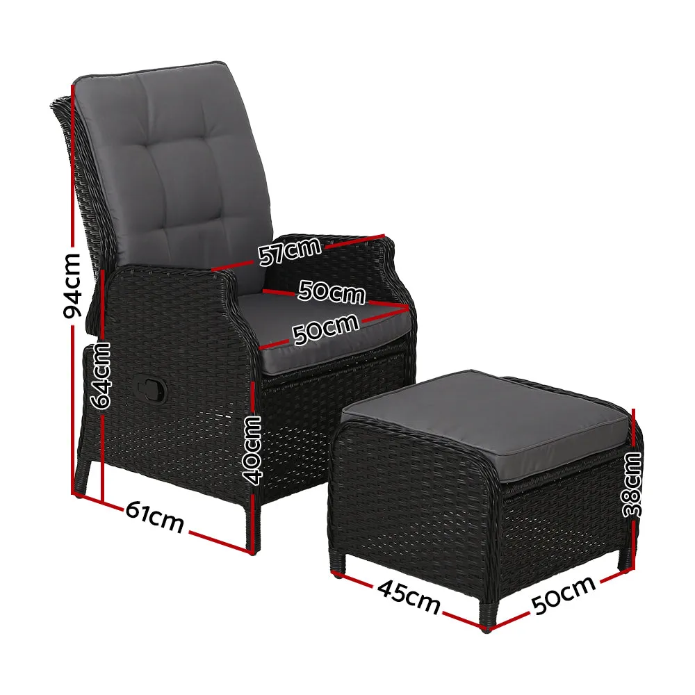 PE Wicker Recliner 2PC Set with Cushions, Gardeon