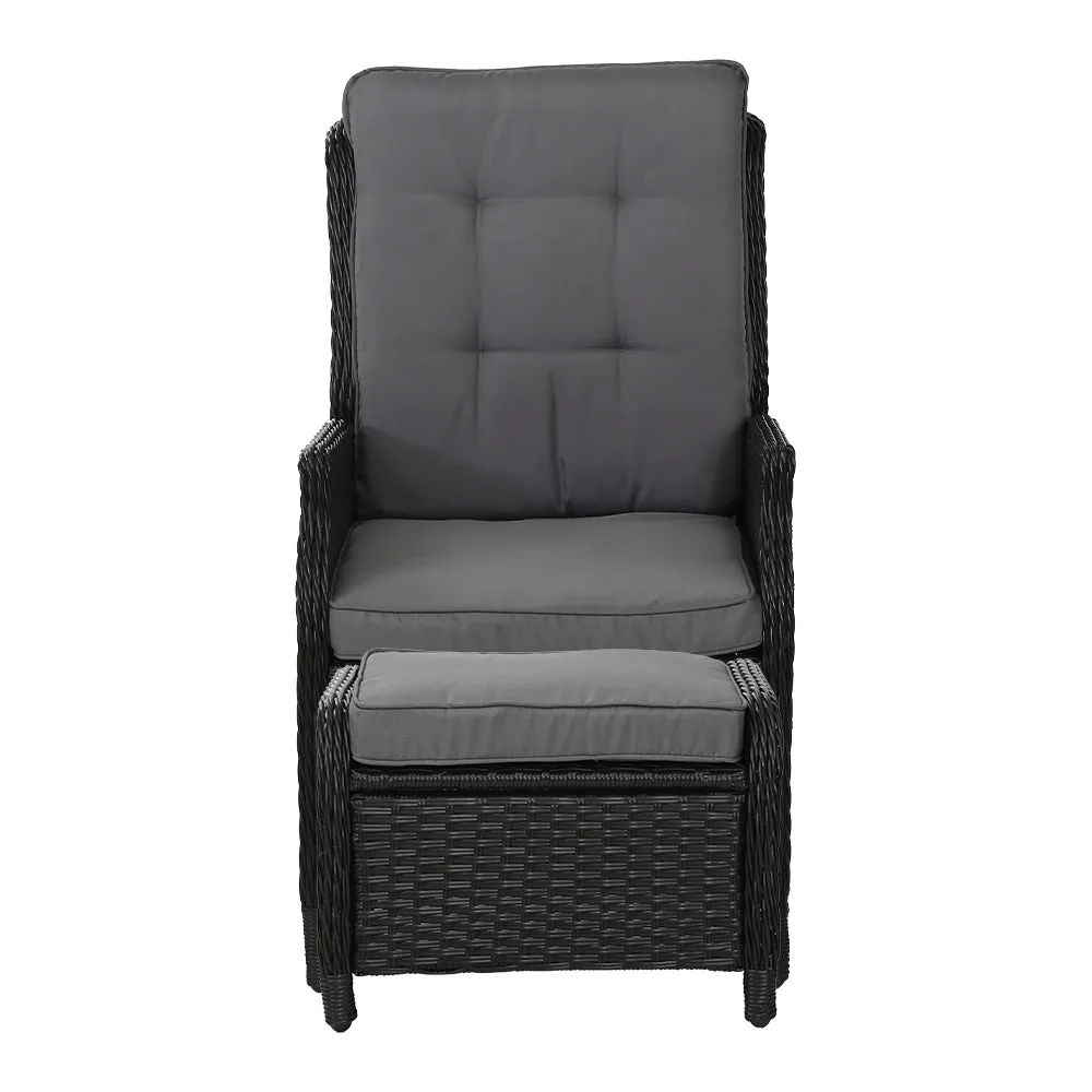 PE Wicker Recliner 2PC Set with Cushions, Gardeon