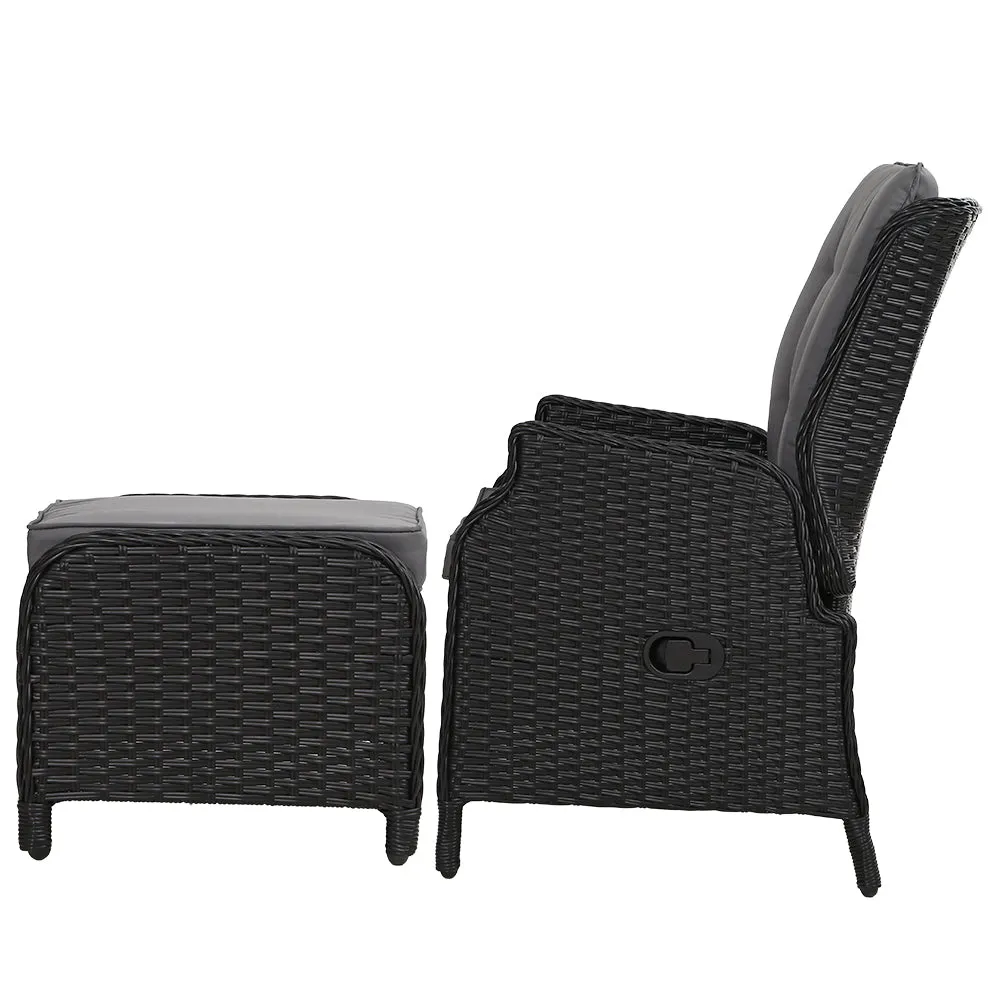 PE Wicker Recliner 2PC Set with Cushions, Gardeon