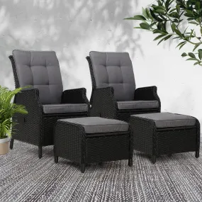 PE Wicker Recliner 2PC Set with Cushions, Gardeon