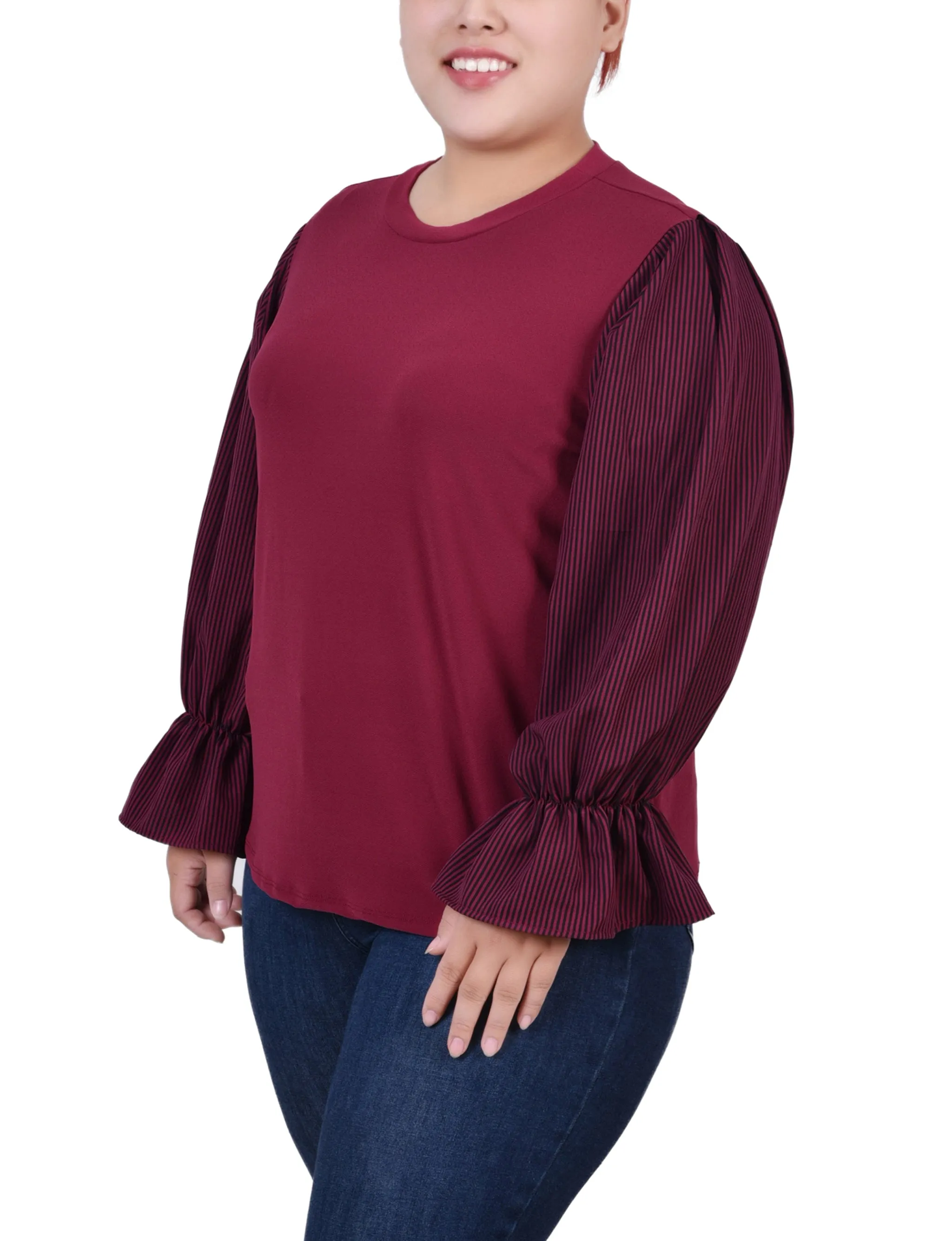 Plus Size Long Sleeve Top With Printed Sleeves