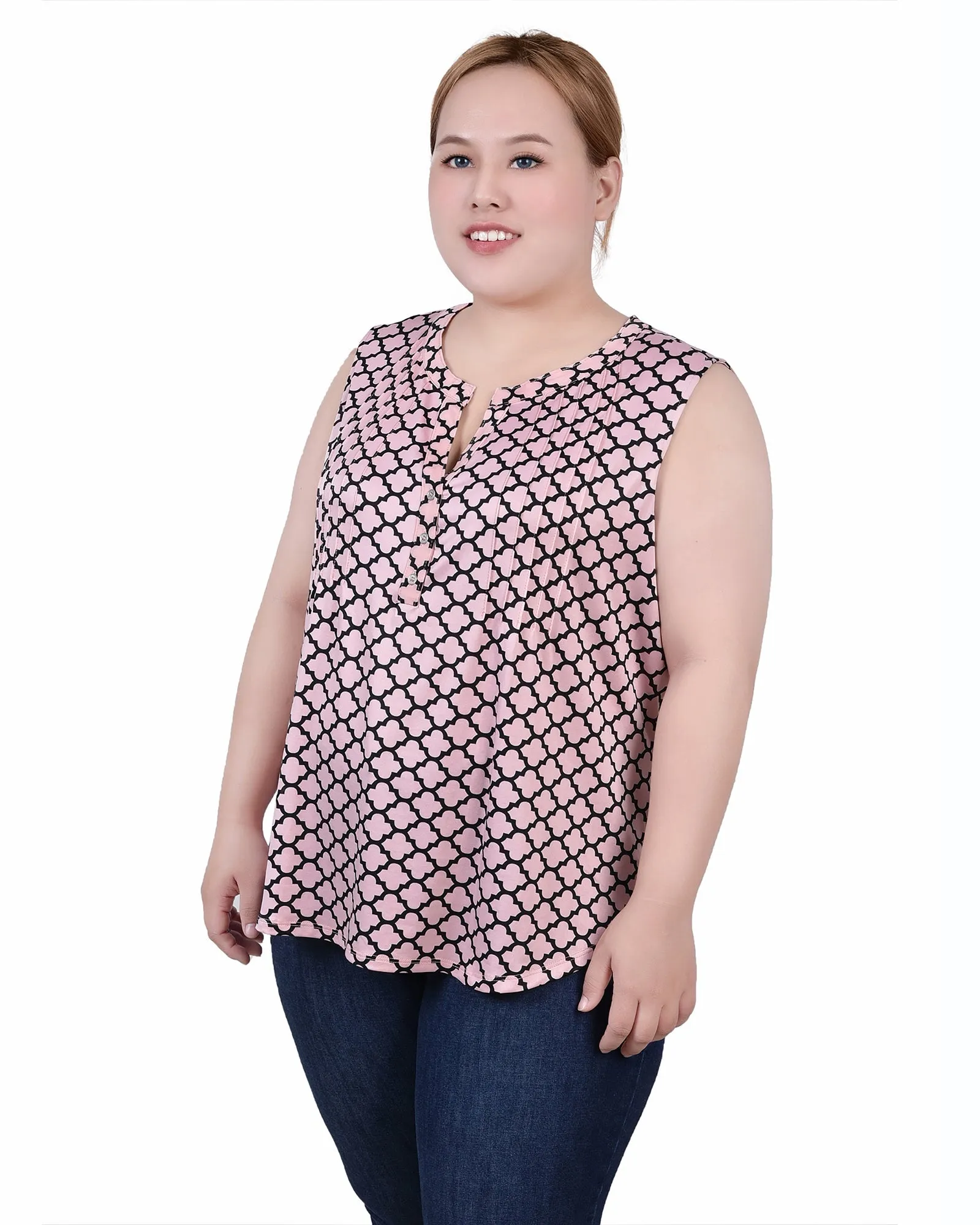 Plus Size Sleeveless Knit Y Neck Top
