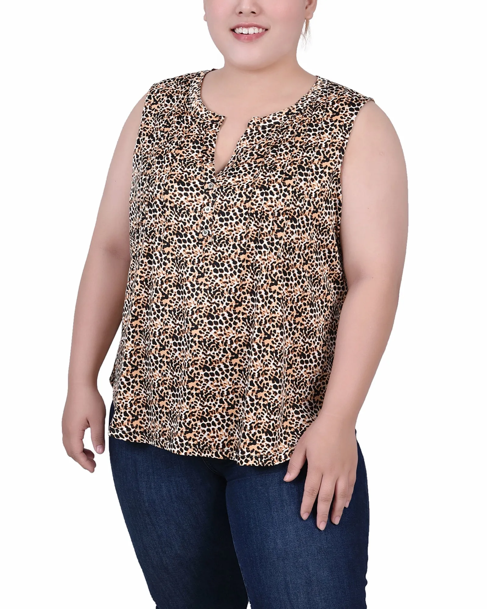 Plus Size Sleeveless Knit Y Neck Top