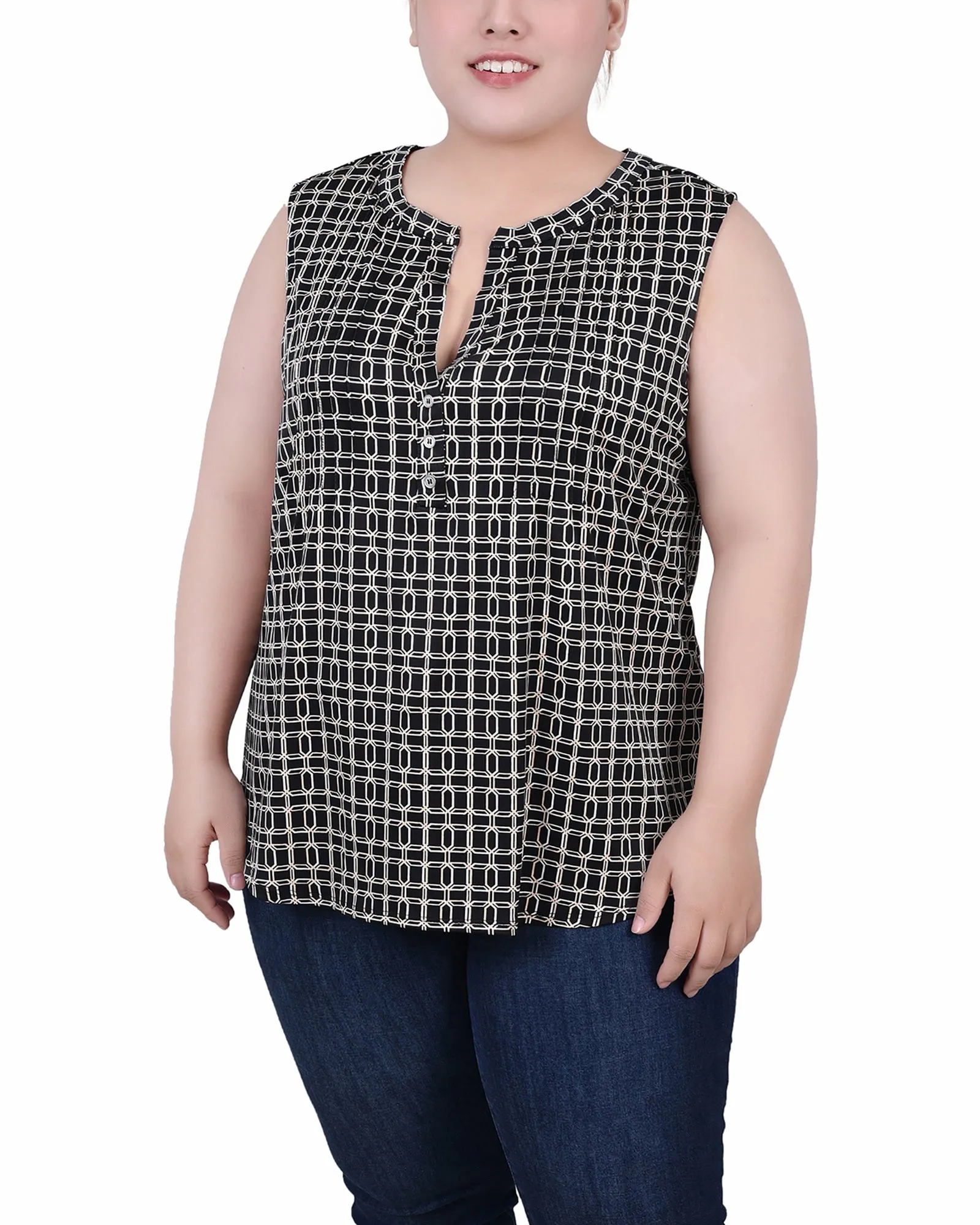 Plus Size Sleeveless Knit Y Neck Top